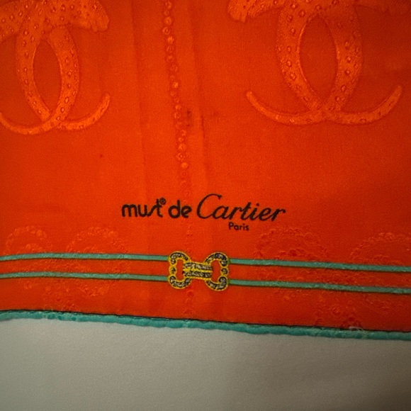 Vintage Red Must De Cartier Silk Scarf 35”x35” Jeweled Pattern - Picture 2 of 6